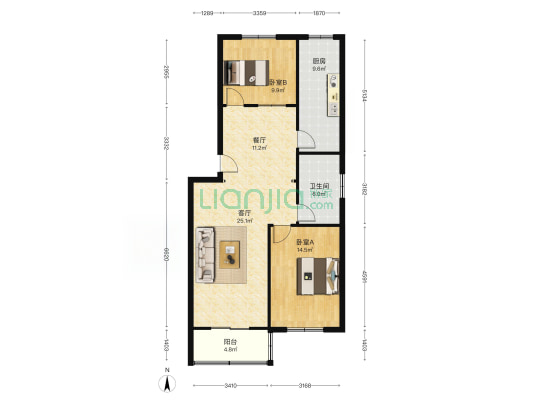 燕赵花园 2室2厅 南 北-户型图