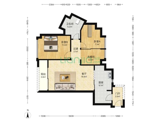 岁宝壹品苑 2室1厅1卫 116平方