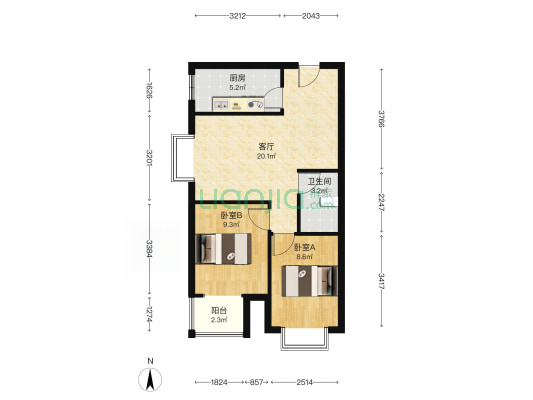 北新家园 2室2厅 南-户型图