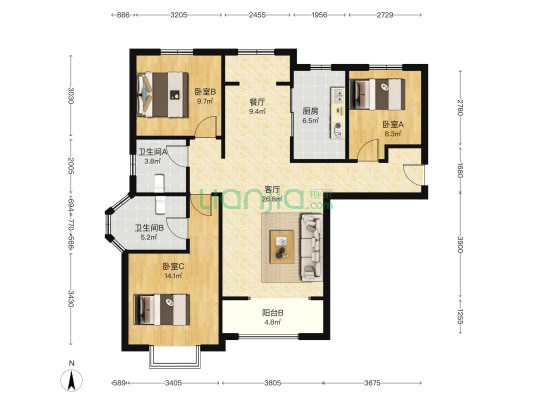 此房自住装修，家具家电齐全，采光好，视野好-户型图