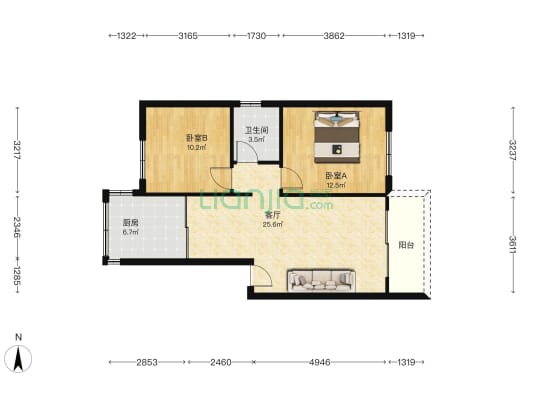 文源花园 2室1厅1卫 77平方