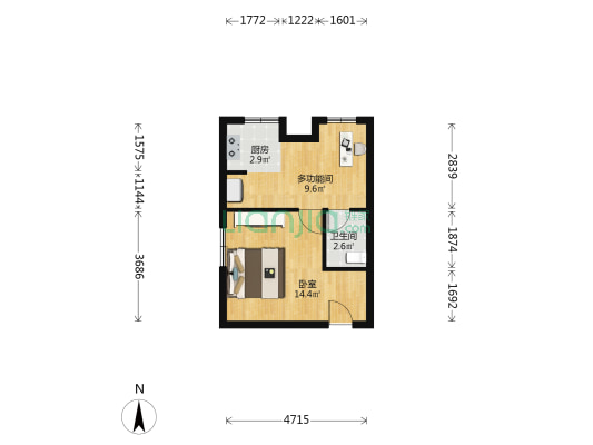 湘域城邦 2室0厅1卫 44平方