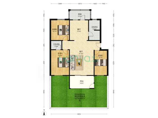 建厂局设计院家属楼 3室2厅 南 北-户型图