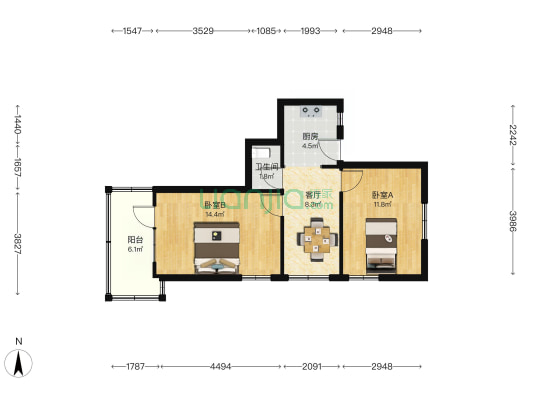 湖墅南路60号 2室1厅1卫 56平方