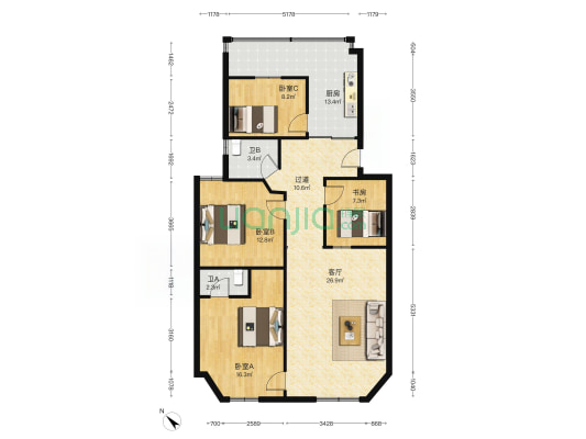 连云大屋村 4室1厅2卫 122平方
