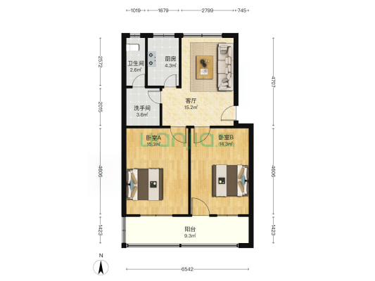水文局家属院 2室1厅2卫 74平方