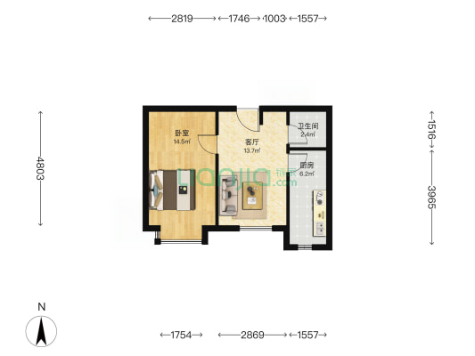 祥诚新苑 1室1厅1卫 56平方
