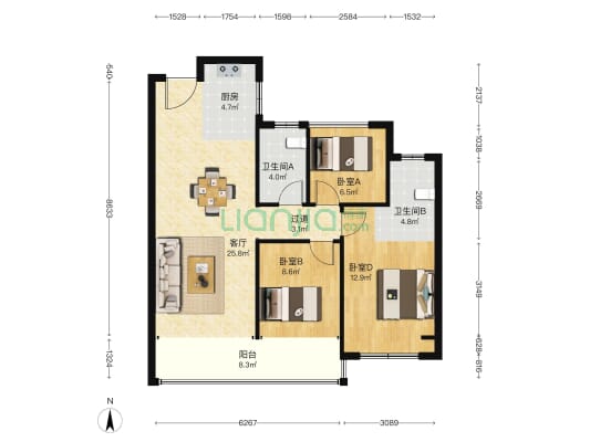 湖南建投向江徕 3室1厅2卫 99平方