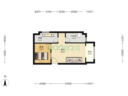 空港学府 1室1厅1卫 52平方