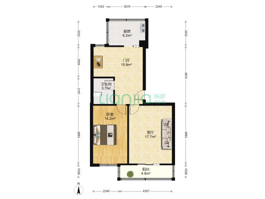 法院街 1室1厅1卫 67平方