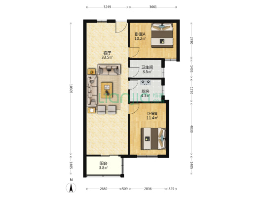 光阳星都 2室1厅1卫 91平方