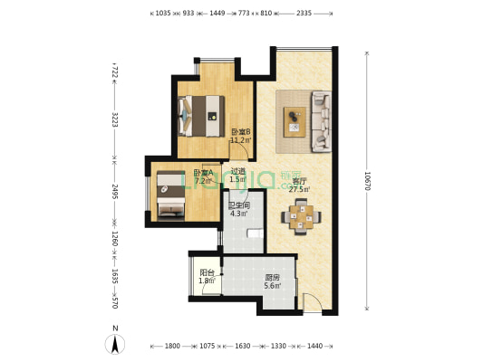 世茂城四期（世茂城东区） 2室1厅1卫 71平方
