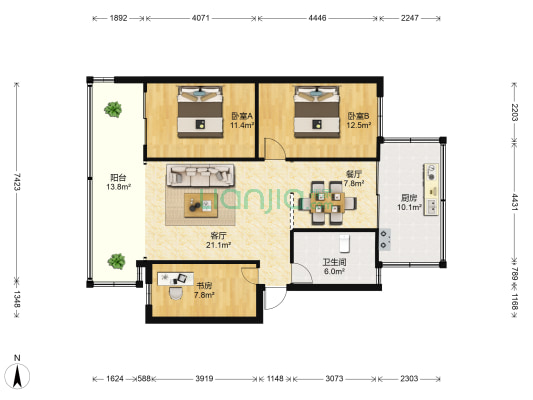 云南省测绘工程院 3室2厅1卫 80平方