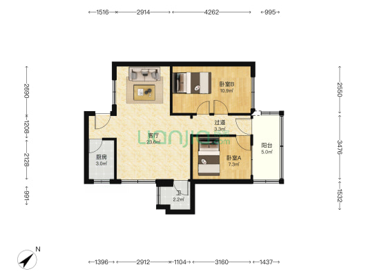 昌泰路 2室1厅1卫 65平方