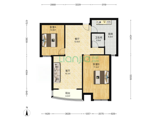 开发区 范阳路 御景园 高楼层 全阳2居 观景房-户型图