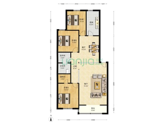 移动公司家属楼 3室2厅2卫 136平方