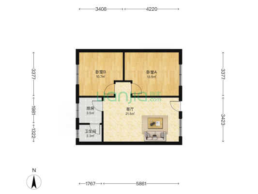 航天市场（两河路89号） 2室1厅1卫 63平方