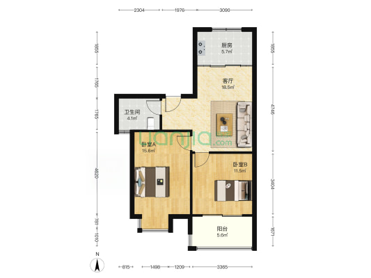 育才大厦商住楼 2室1厅1卫 91平方