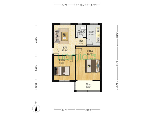 航海中路141号院 2室1厅1卫 58平方