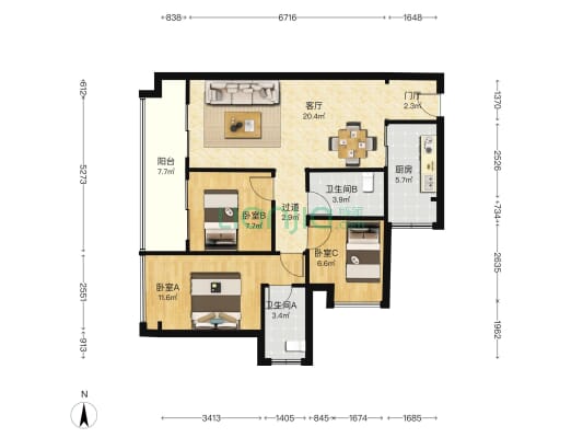 特发香阅四季园 3室1厅2卫 89平方