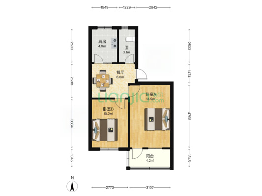建新北街333号 2室1厅1卫 57平方