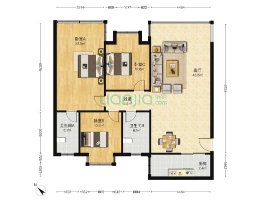 丰泰居小区 3室1厅2卫 123平方