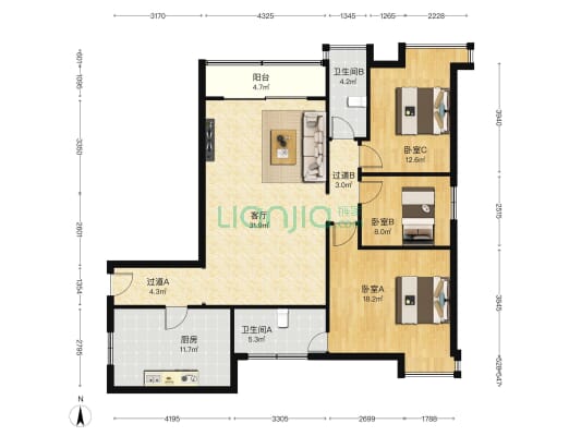 富兴金地大厦 3室1厅2卫 133平方