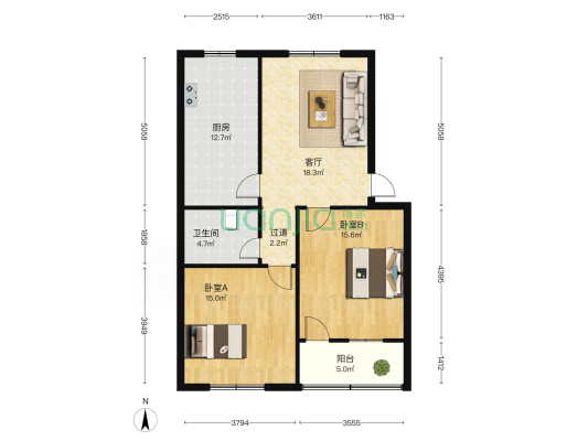 四通小区 2室1厅1卫 91平方