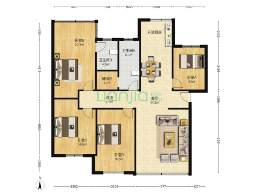 迎春路四段121号 4室1厅2卫 137平方