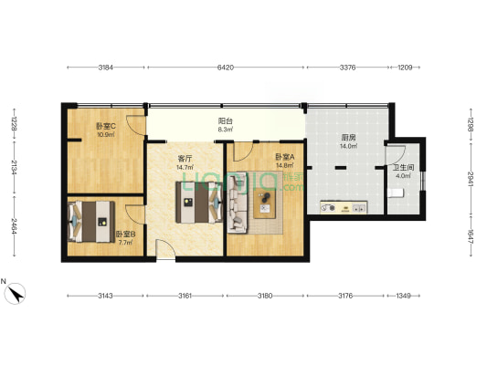 淳化街70号 3室1厅1卫 86平方