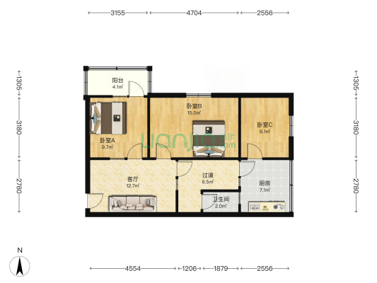玉林南街8号 3室1厅1卫 76平方