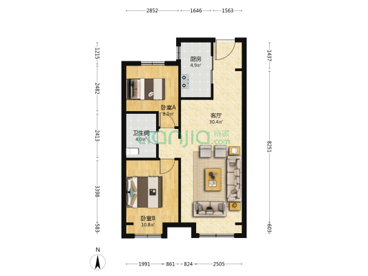 金地城E1区 2室1厅1卫 84平方