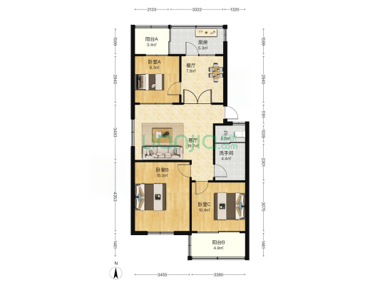建行小区 3室2厅2卫 97平方
