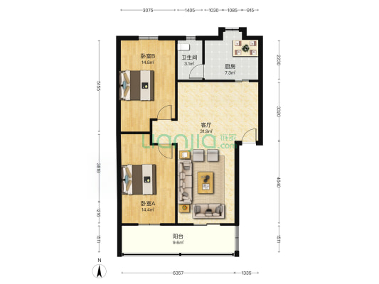 建设路63号 2室1厅1卫 92平方