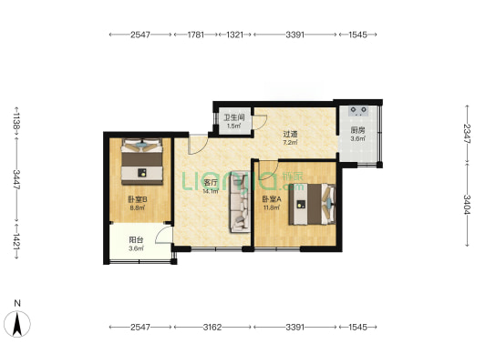 八里桥路84号 2室1厅1卫 59平方
