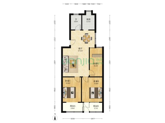 科文宿舍 3室1厅1卫 86平方