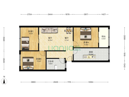 西街小学教师宿舍楼 3室2厅1卫 93平方