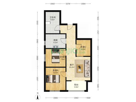 全阳两居  大产权电梯房  精装修拎包入住-户型图