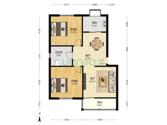北郊分厂社区 2室2厅1卫 88平方