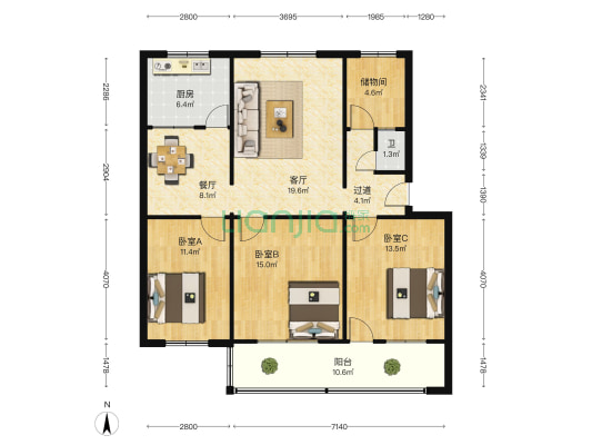 公路局家属院 3室2厅1卫 107平方