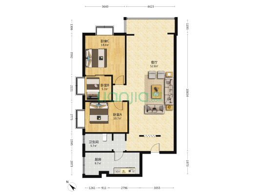 育松名家楼 3室1厅1卫 127平方