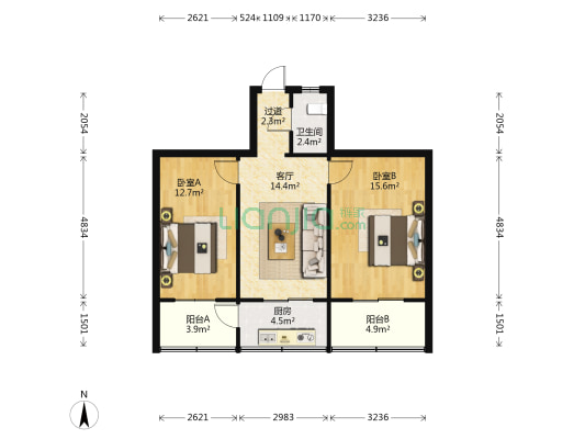 食品厂家属院 2室1厅1卫 73平方
