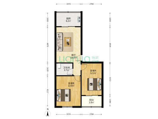 地震局家属院 2室1厅1卫 73平方