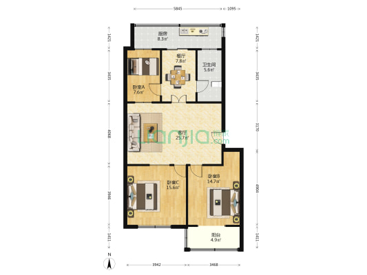 交兴楼 3室2厅1卫 111平方
