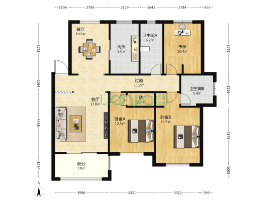 美域花苑 3室2厅2卫 133平方