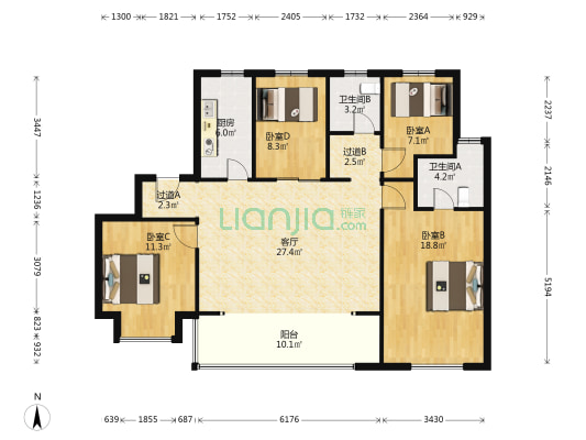金融街路劲时光鸿著 4室1厅2卫 122平方