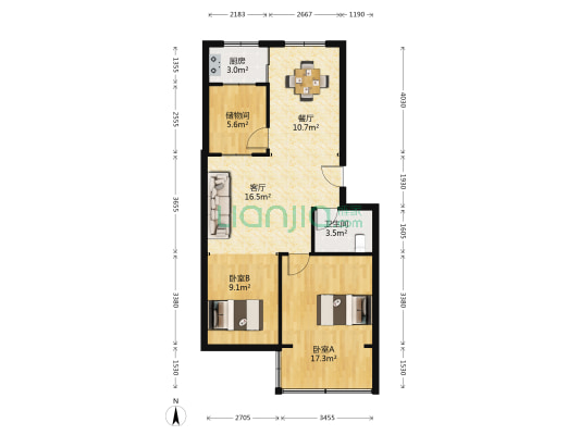 盛隆广场A区 2室2厅1卫 84平方