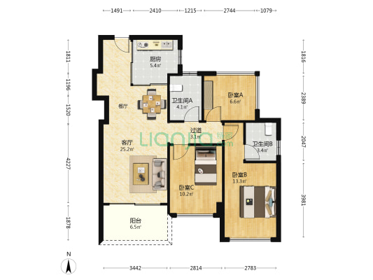 越秀潮樾府 3室1厅2卫 93平方