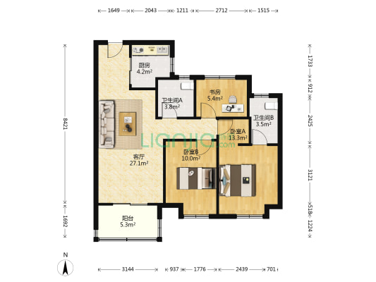 万科玖望 3室1厅2卫 98平方