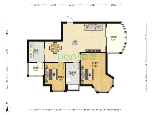 阳光海岸 2室1厅1卫 93平方